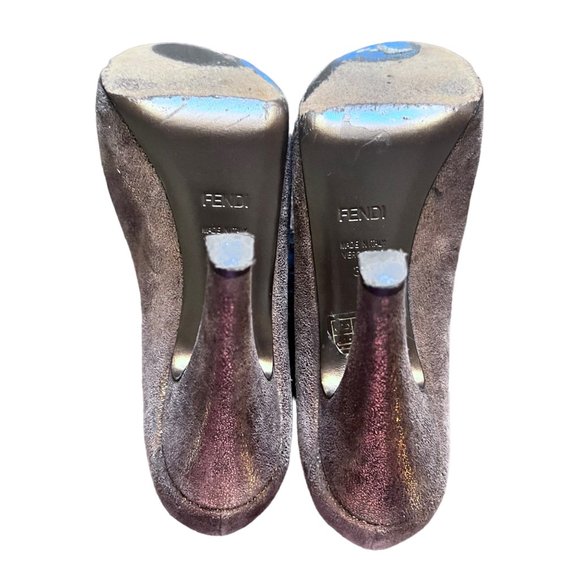 Authenticated Fendi VTG Bronze Metallic Peeptoe pumps 36.5 - Picture 9 of 13